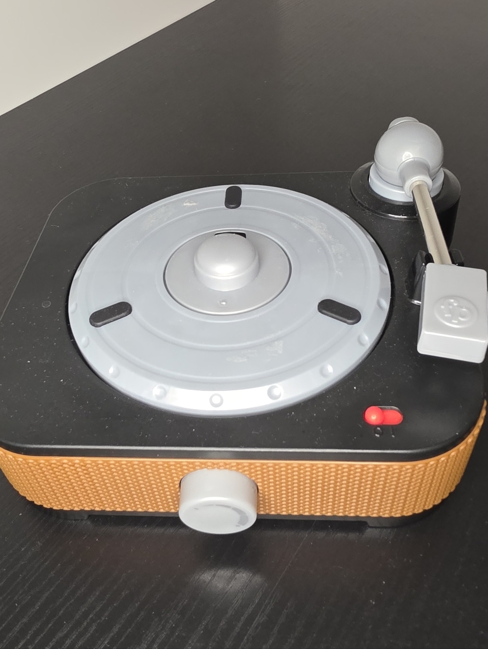 Rocking Record Player. Vintage-Style Toy Turntable in Black, Gray & Orange